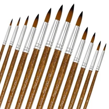 Paint Brushes Set, 12 Pcs Watercolor Brushes with Wooden Handle and Soft Nylo...