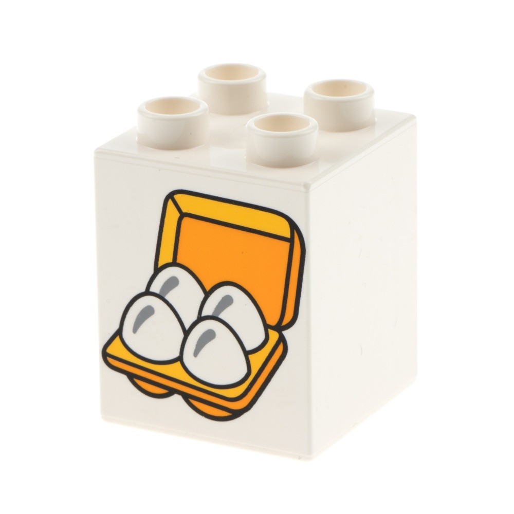 1x Lego Duplo Motiv Building Brick 2x2x2 White Printed 4 Eggs Box 31110pb111