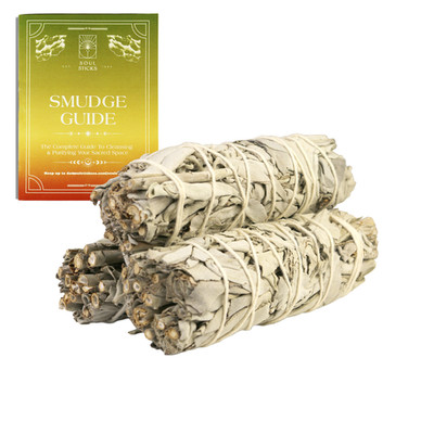 Sage Smudge Sticks 4'' White Sage 3 Pack with Smudge Guide Cleansing