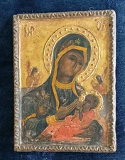 ANTIQUE 20c HAND PAINTED RUSSIAN ICON OF KAZAN  MOTHER OF GOD ON GOLD 