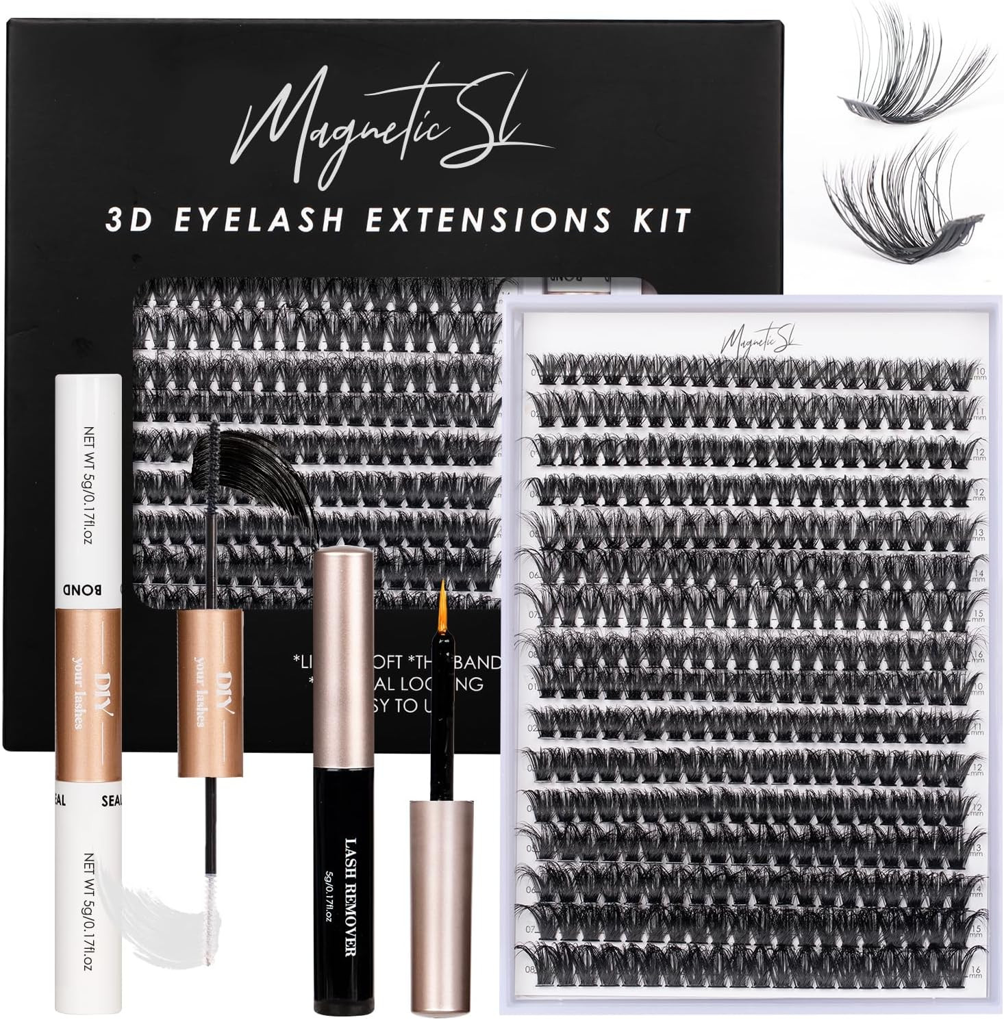 Individual-Lashes 320PCS 60D+80D DIY Lash Extension Kit with Bond and Seal 10-16
