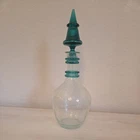 Vintage 1940's Blenko Clear Crackle Glass Jetson Decanter with Turquoise Stopper