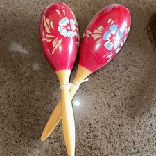 Painted Wood Maracas Standard - Red Painted Design