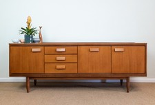 Vintage Mid-Century Teak William Lawrence Long Sideboard Record Cabinet TV Stand
