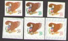 US. 2595-2597. 29c. Eagle & Shield. Coil & Booklet Single. Lot of 6. MNH. 1992