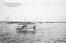 Hydro Aeroplane (Airplane) Returning From Flight Over Lake Michigan Postcard