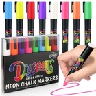 Premium Neon Liquid Chalk Pens 6mm Washable Window Markers Set of 8 inc White