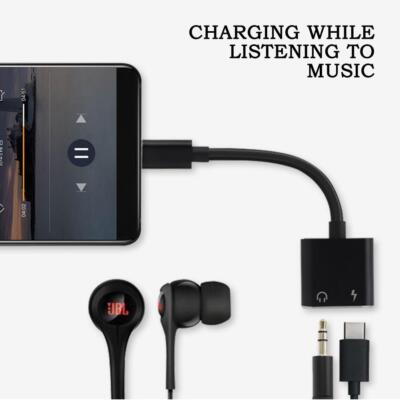 AUX Audio Headphone Splitter Cable USB-C Charging Adapter 8I9E Type-C Jack  B9B8