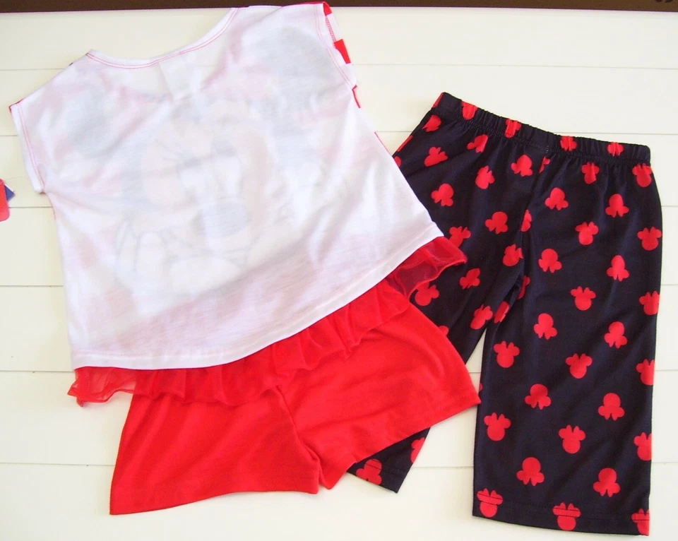 Conjunto de pijama Capri shorts camisa Minnie Mouse meninas Disney 3 peças tamanho 4  - Imagem 2 de 2