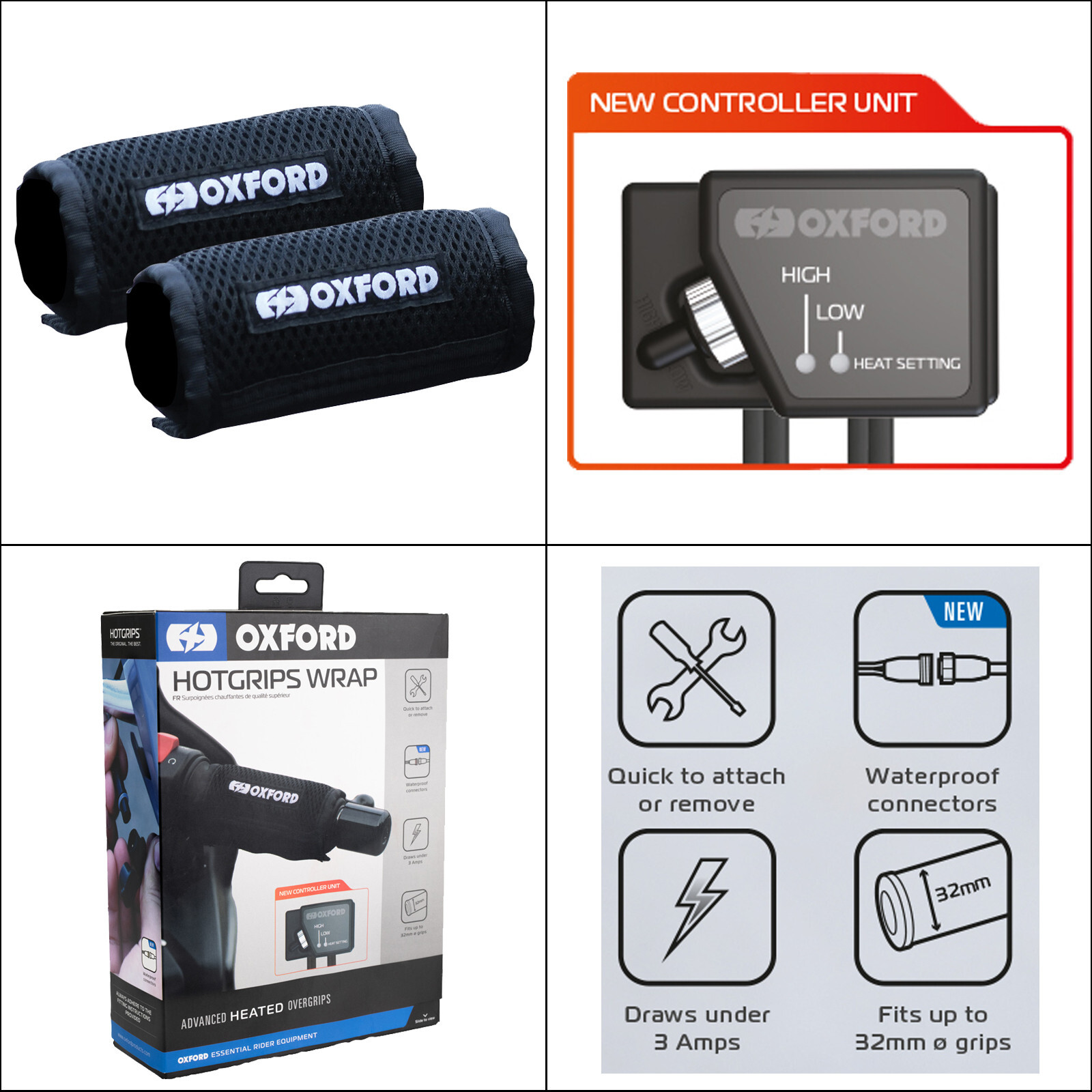 Oxford HotGrips Envoltura Avanzada Motocicleta Calentable Sobre Empuñaduras Calentadas EL694