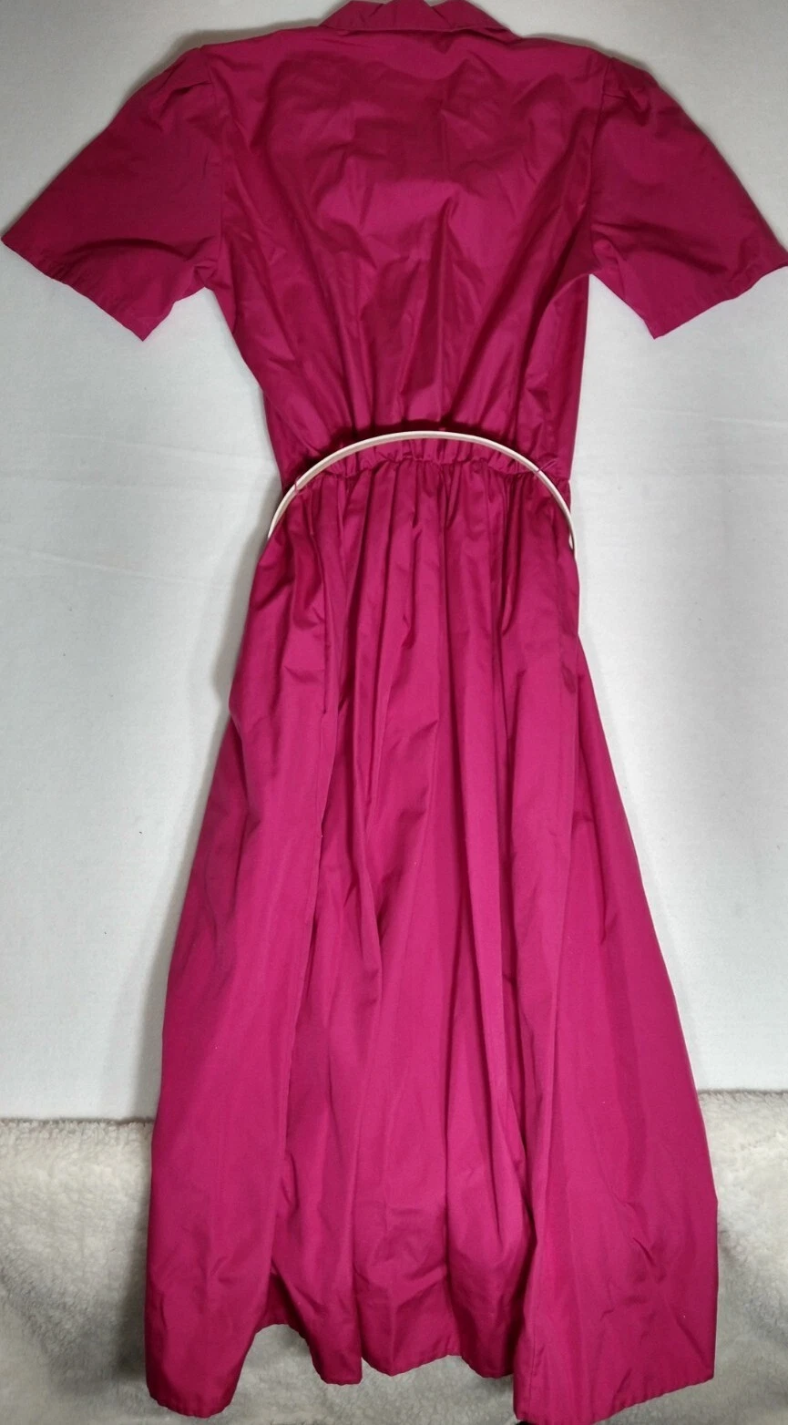 VALENTINO Cotone egiziano vintage anni 70 LL. Abito Bean rosa caldo vestito con bottoni TAGLIA US 8