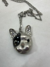 Dog Pendant Necklace Silver Tone French Bulldog