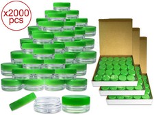 2000 Pieces 3Gram/3ml Plastic Round Clear Sample Jar Containers with Green Lids
