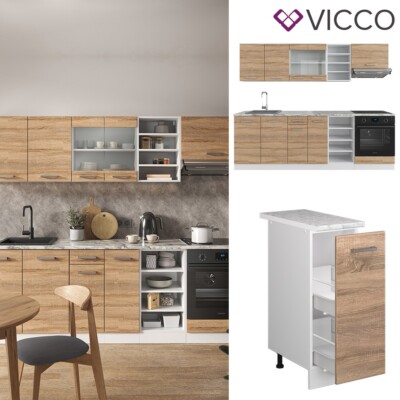 Cuisine Intégrée Vicco R-Line Blanc Sonoma - Bloc Cuisine Moderne - Neuf