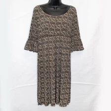 Max Studio Empire Waist Dress Womens Medium M Tan Black Boho Peasant Y2K E02X