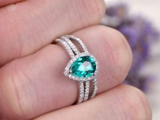 2.52Ct Green Pear Lab Created Sapphire 925 Sterling Silver Engagement Ring Set