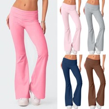 Women Fold Over Waist Cotton Stretch Flare Leg Boot Cut Yoga Pants Leggings US