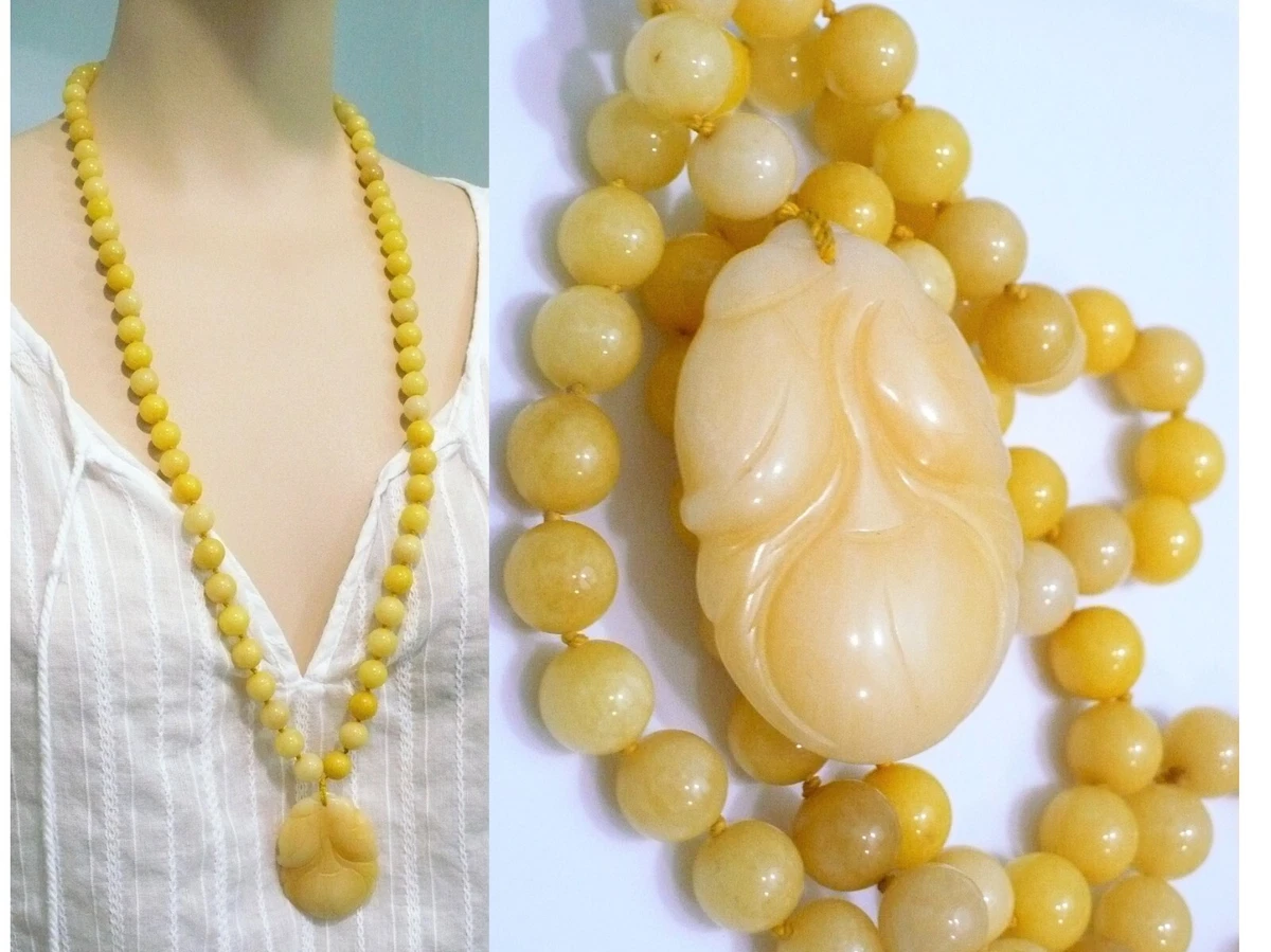 Vintage Yellow Nephrite Jade Necklace Persimmon Pendant eBay