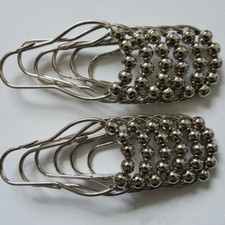 12 Packs of Ball Bead Shower Curtain Screen Hooks Metal Hanging Loops Easy Glide