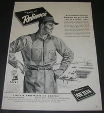 Print Ad 1946 Reliance Big Yank Work Clothes CLOTHING ART Man/tank Axis Gangste
