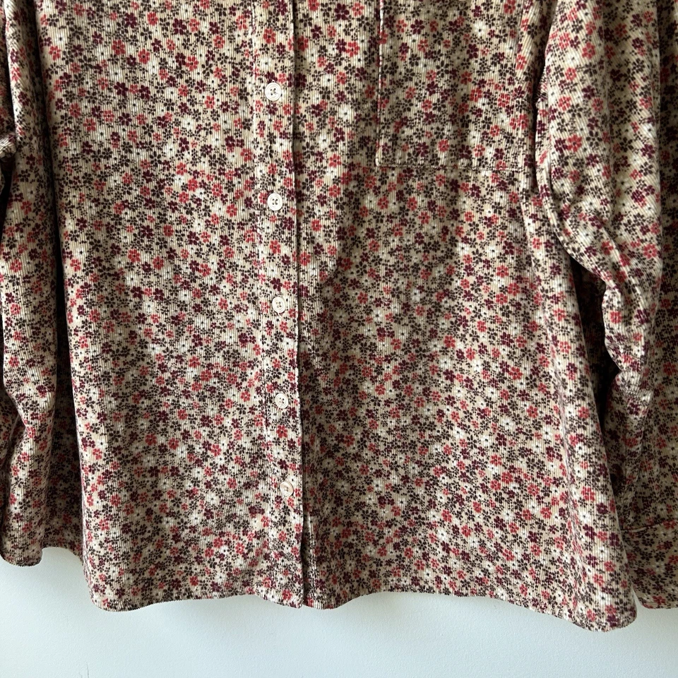 Основные издания оранжевый красный Ditsy цветочный хлопок вельвет рубашка на пуговицах женщин 3 X - Изображение 2 из 4