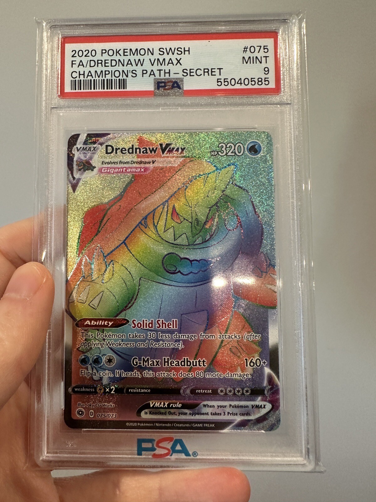 2020 Pokémon Champions Path FA Secret Rainbow Rare Drednaw VMAX 75/73 PSA 9