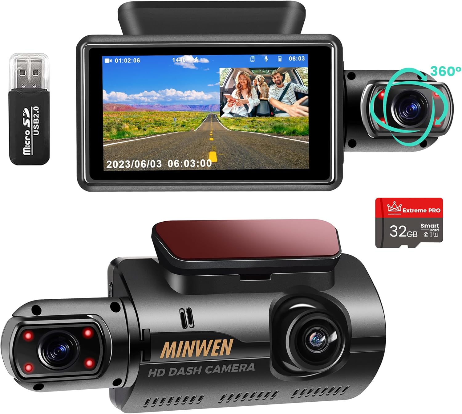 1080P Full HD Car Dash Cam with 3-Inch Screen for Front and Interior View-image
