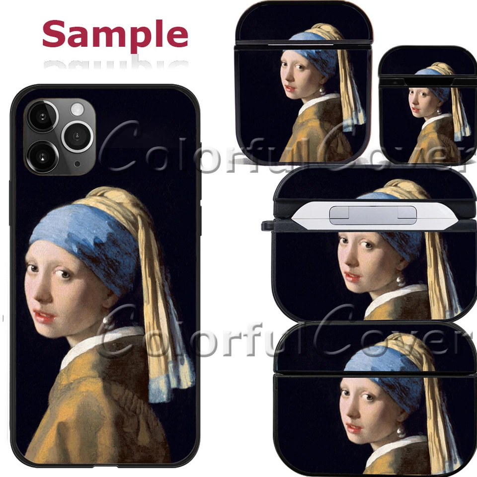 Funda protectora Art Girl con pendientes de perlas para iPhone Samsung 14/15 S23 Foto 3 de 3