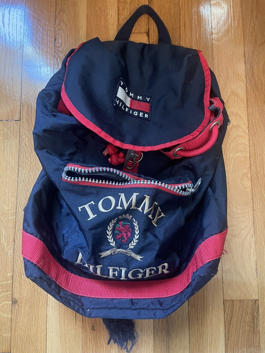 Vintage 1990s Tommy Hilfiger Canvas Backpack Nap Sack Tote 