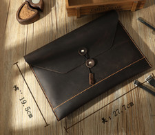 file Folder pocket cow Leather laptop bag Briefcase iPad Case pouch brown 727