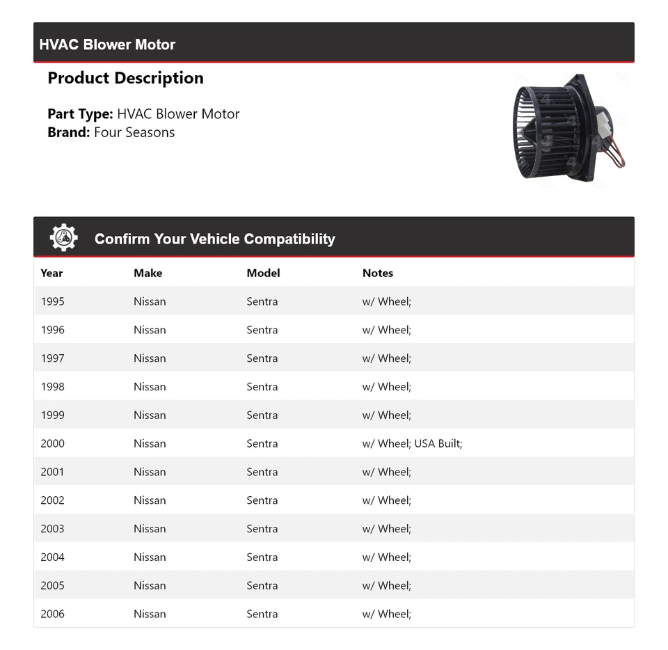 Motor soplador de climatización para Nissan Sentra 1995-2006 4 estaciones 1996 1997 1998 1999 2000 Foto 2 de 4