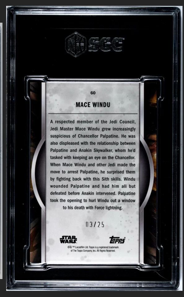 2022 Topps Star Wars Masterwork Mace Windu Red /25 SGC 9 - Image 2 of 2