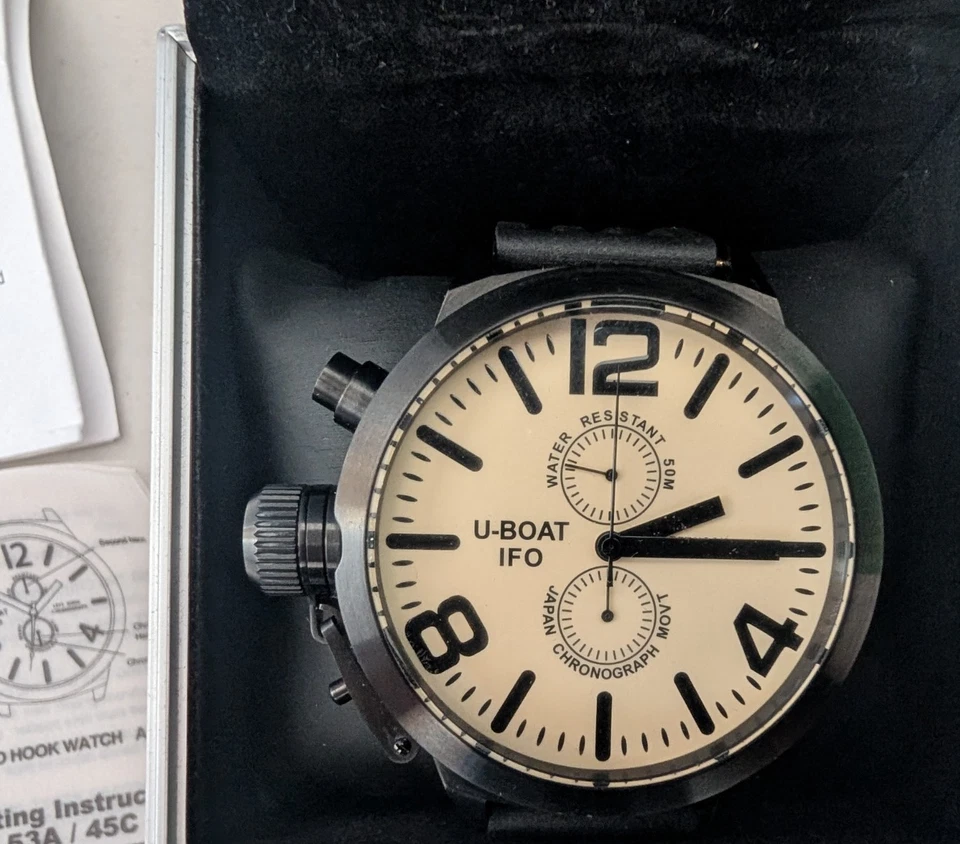 U-Boat B53-08 LI046M Chrono Left Hook Limited Edition Mens Watch Black/Cream - image 3 of 4