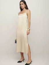 Reformation Yoshe Dress Sz XS Almond Silk Satin Midi