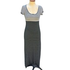 Max Studio Black & White Striped Maxi Bodycon Short Sleeve Dress Women's Small