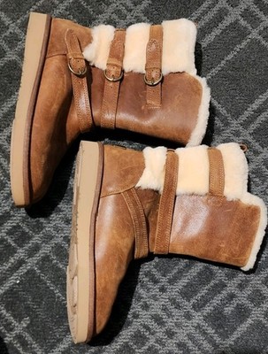 NEW DEADSTOCK UGG SN 1005380 Women's Tan Cream Fur 3 Buckle  Leather Size 8