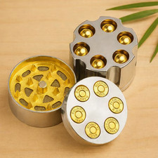Revolver Metal Bullet Cylinder Spice Herb Grinder Tobacco Mill Mesh Screen