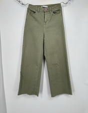 Zara The Marine Straight Wide Leg High Waist Jeans in Green Size 0 / Raw Hem