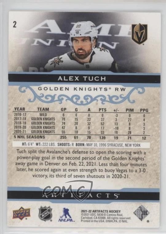 2021-22 Upper Deck Artifacts Light Blue Steel /85 Alex Tuch #2 - Image 2 of 2