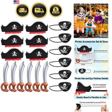 18 Pcs Pirate Accessories for Kids, Include 6 Pirates Hats, 6 Eye Patches and...