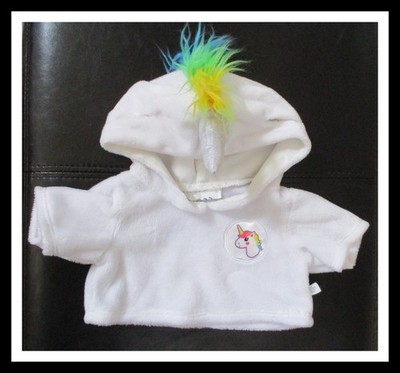 Build A Bear Girl Boy Rainbow Unicorn Faux Fur Mohawk Hoodie Shirt Clothes