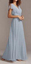 David  s Bridal Dusty Blue DayDream Dress with Flutter Sleeve Full Skirt size 0