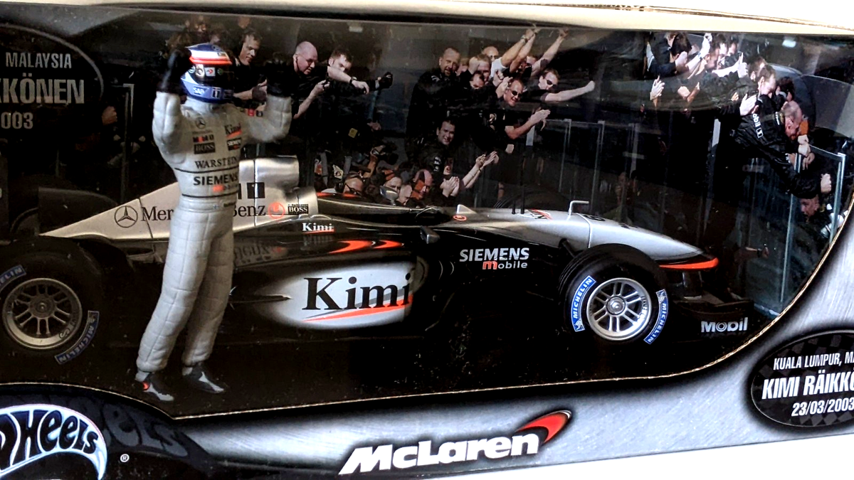 Hot Wheels 1:18 McLaren F1 Kimi Raikkonen Malaysia 2003 1st Win
