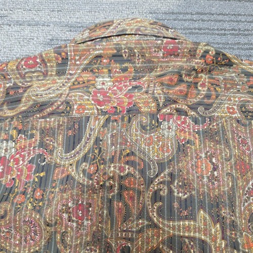 Bugatchi Uomo Shirt Mens M Brown Paisley Floral Button Up Long Sleeve Viscose - Picture 10 of 10