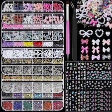 Nail Charms and Gems, Nail Art Kit with 30 Sheets Flower Nail 6 Kits-A