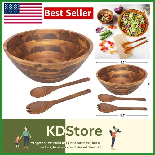 Elegant Acacia Wooden Salad Bowl Set with Utensils