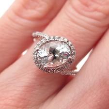 925 Sterling Silver Real Aquamarine  White Topaz Ring Size 5.5