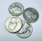WASHINGTON SILVER QUARTERS LOT OF 4, 90% SILVER CIRCULATED COIN FREE SHIP #10060