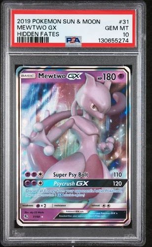 2019 POKEMON SUN & MOON HIDDEN FATES #31 MEWTWO GX PSA 10