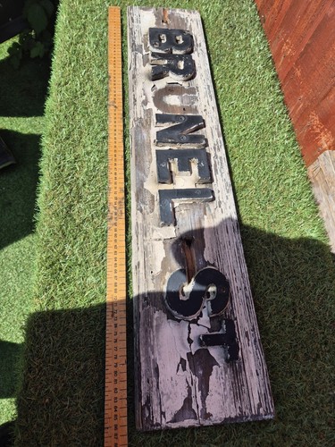 Antique Vintage Brunel St Road Sign Metal Letters On Wood - Picture 3 of 6